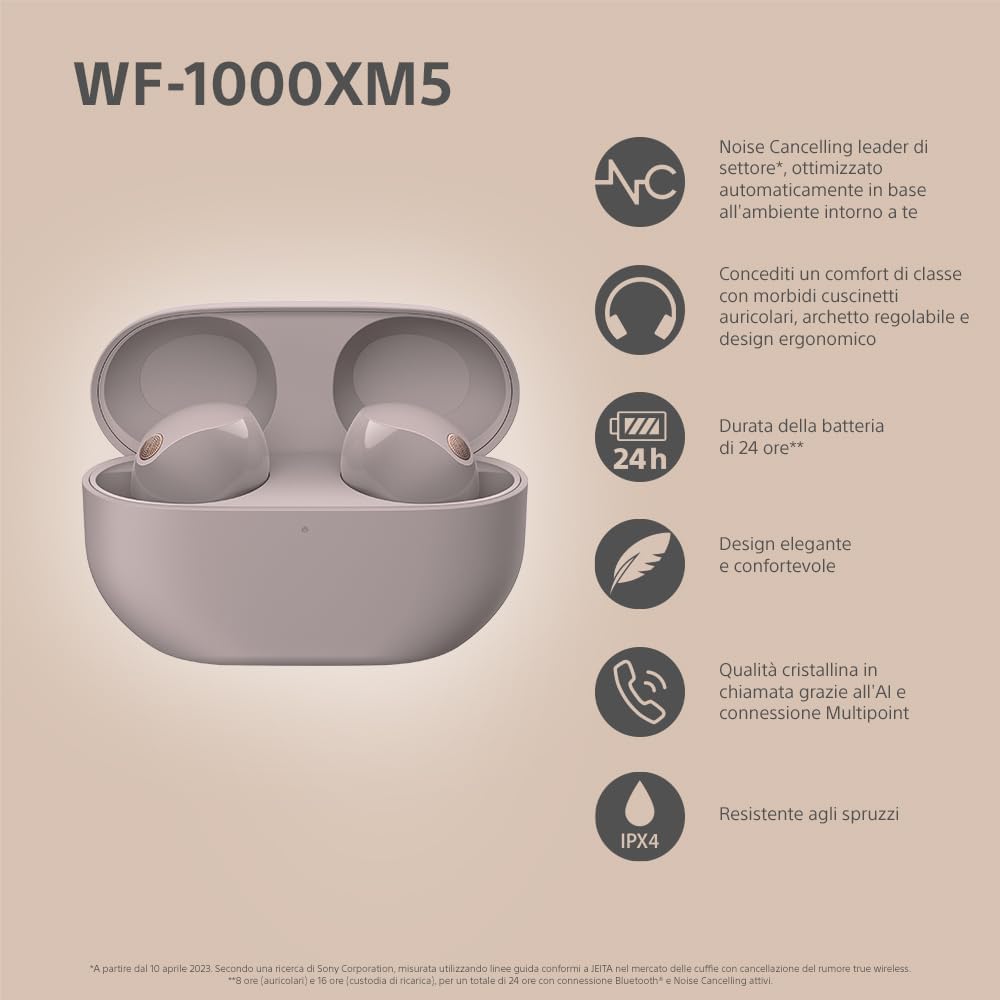 Sony WF-1000XM5 Noise Cancelling Earbuds - Industry-Leading Sound, 24H Battery & Fast Charge, Compact Design, Black