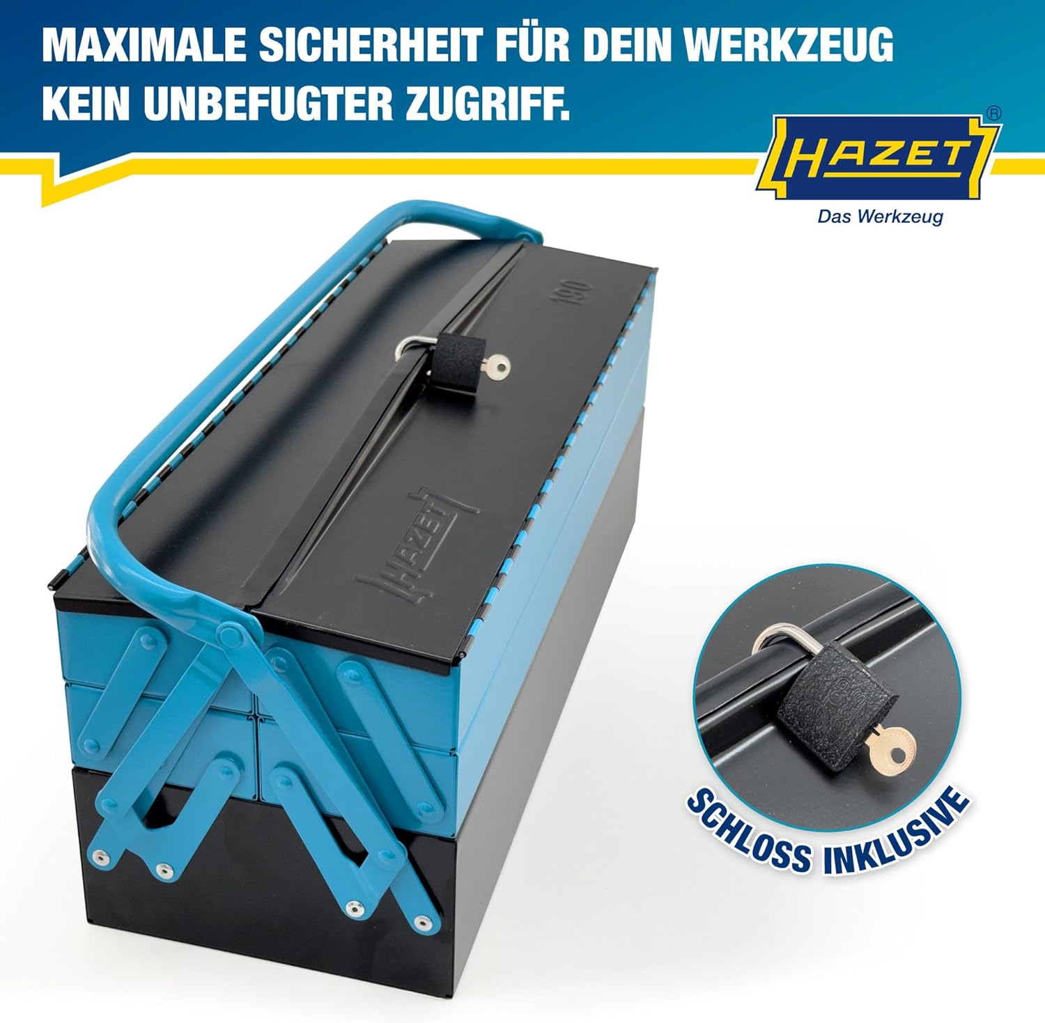 HAZET 190L Metal Tool Box | Empty | With Spacious Main & 4 Fold-Out Compartments