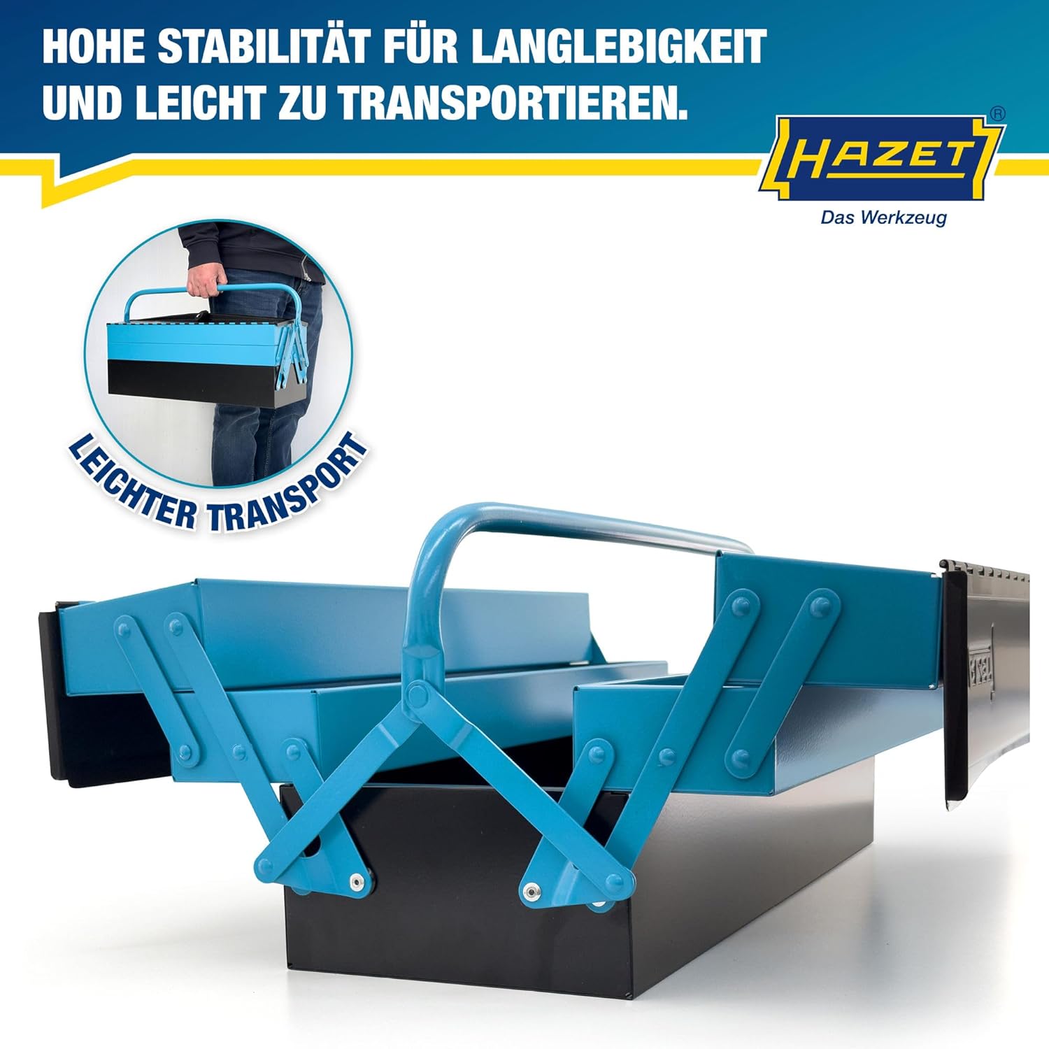 HAZET 190L Metal Tool Box | Empty | With Spacious Main & 4 Fold-Out Compartments