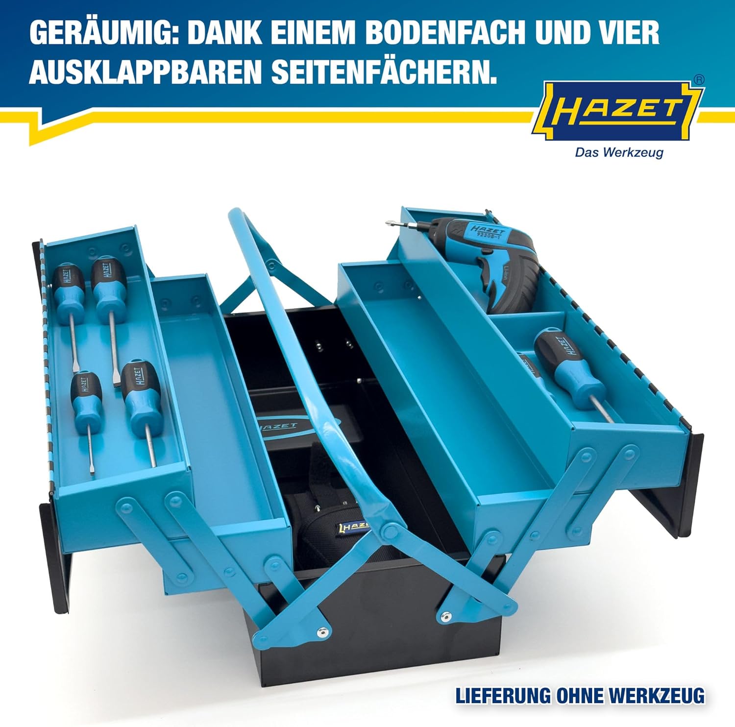 HAZET 190L Metal Tool Box | Empty | With Spacious Main & 4 Fold-Out Compartments