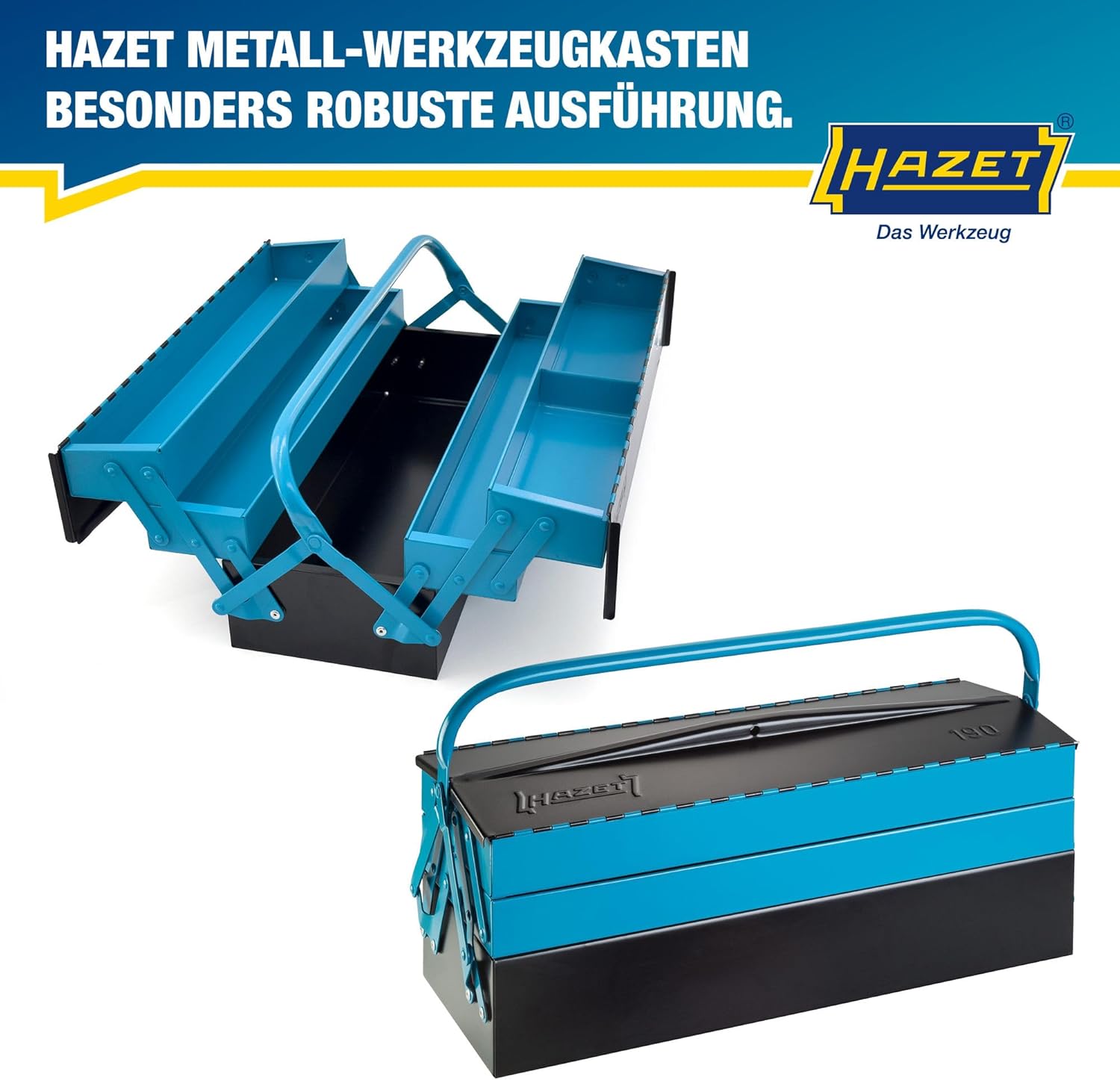 HAZET 190L Metal Tool Box | Empty | With Spacious Main & 4 Fold-Out Compartments