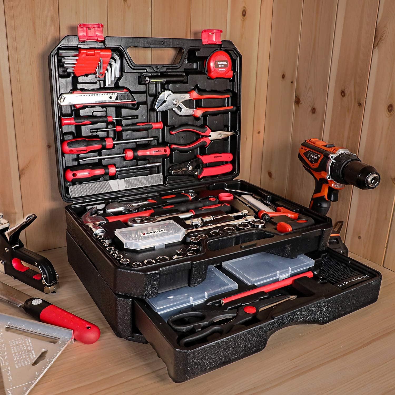 KINGTOOL Home Tool Set Kit - 286 PCS Home Auto Repair Tool Kit with Rolling Tool Box