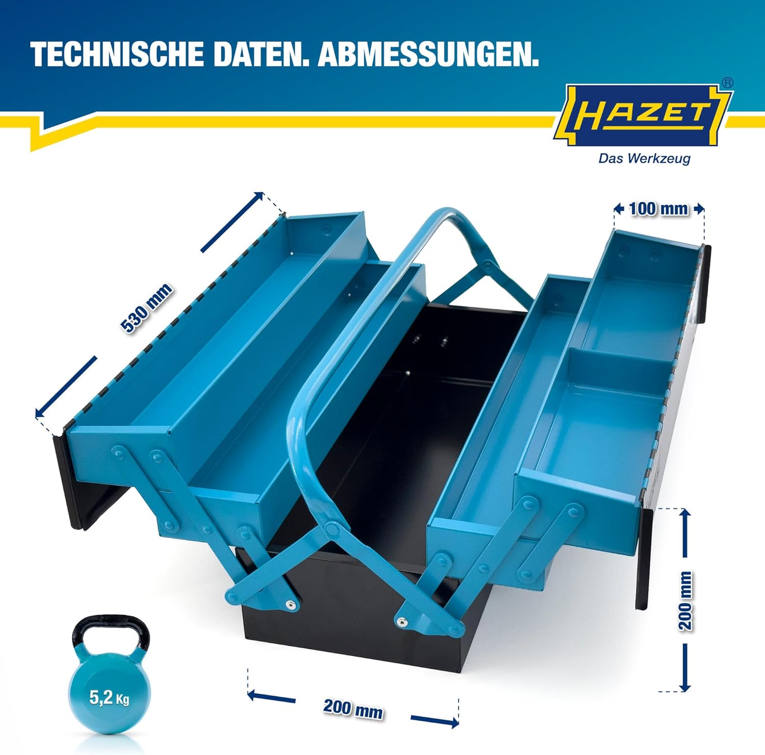 HAZET 190L Metal Tool Box | Empty | With Spacious Main & 4 Fold-Out Compartments