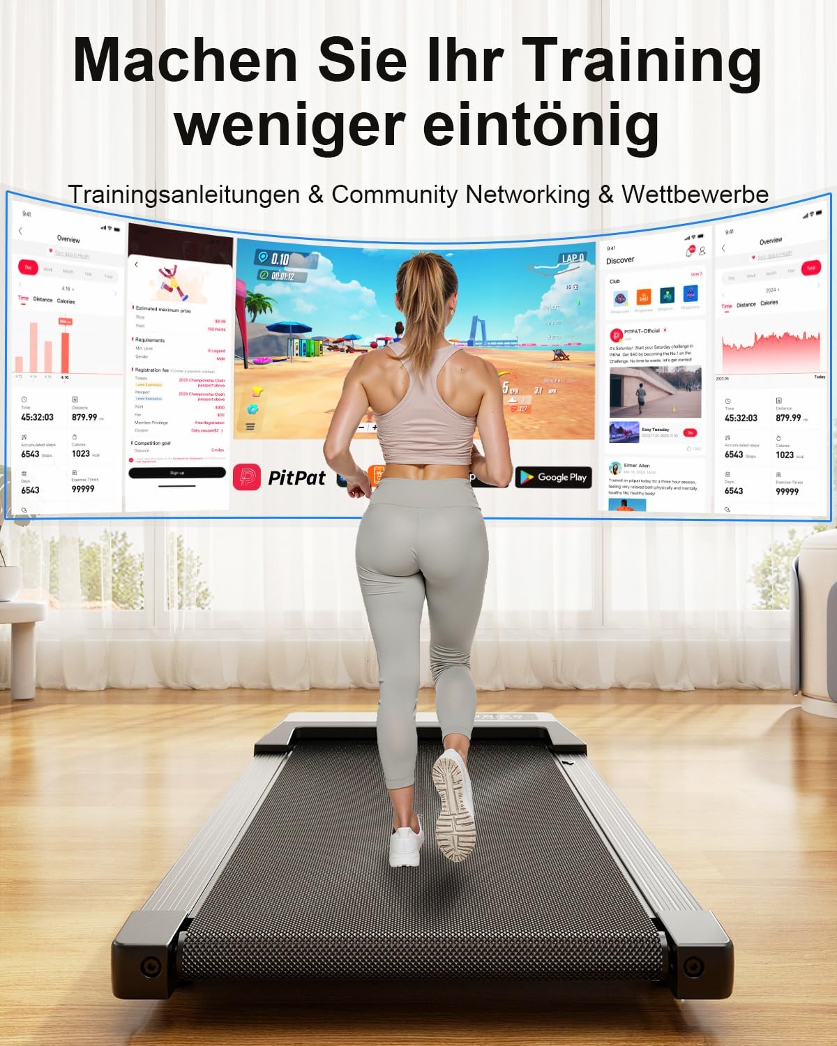 Walking Pad Desk Treadmill with App Control, Training Courses & Multi-Runner Races