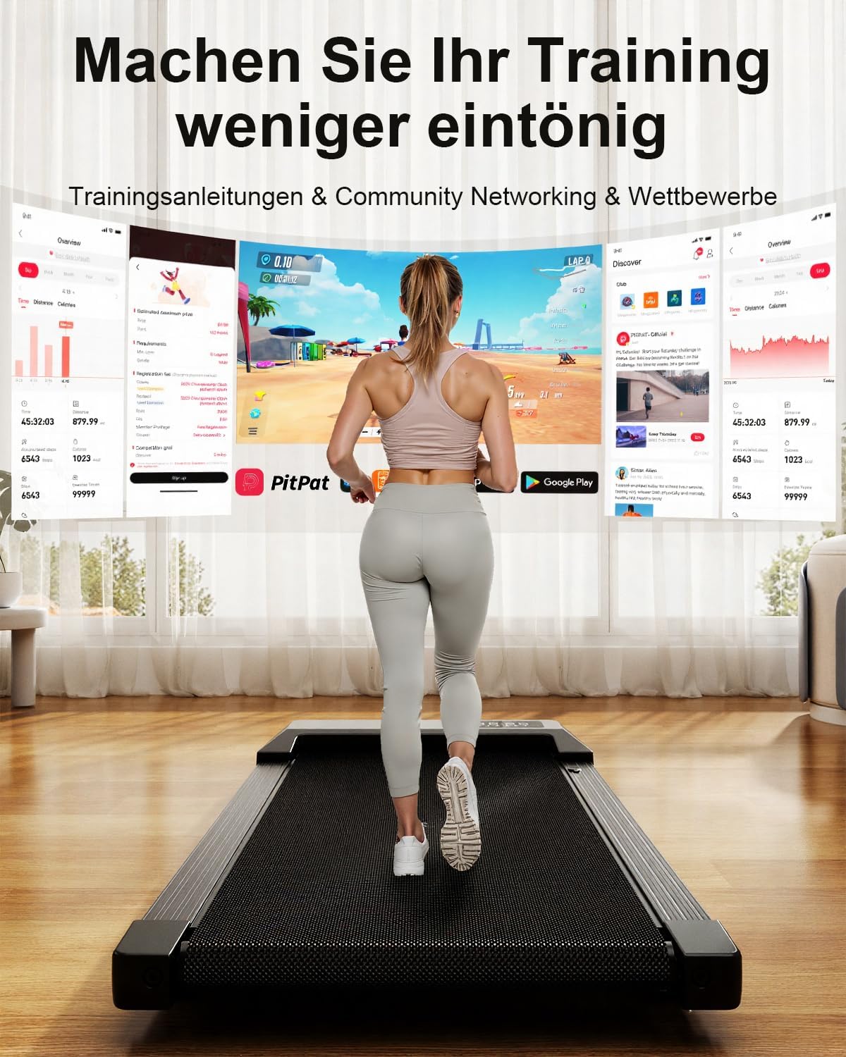 Walking Pad Desk Treadmill with App Control, Training Courses & Multi-Runner Races