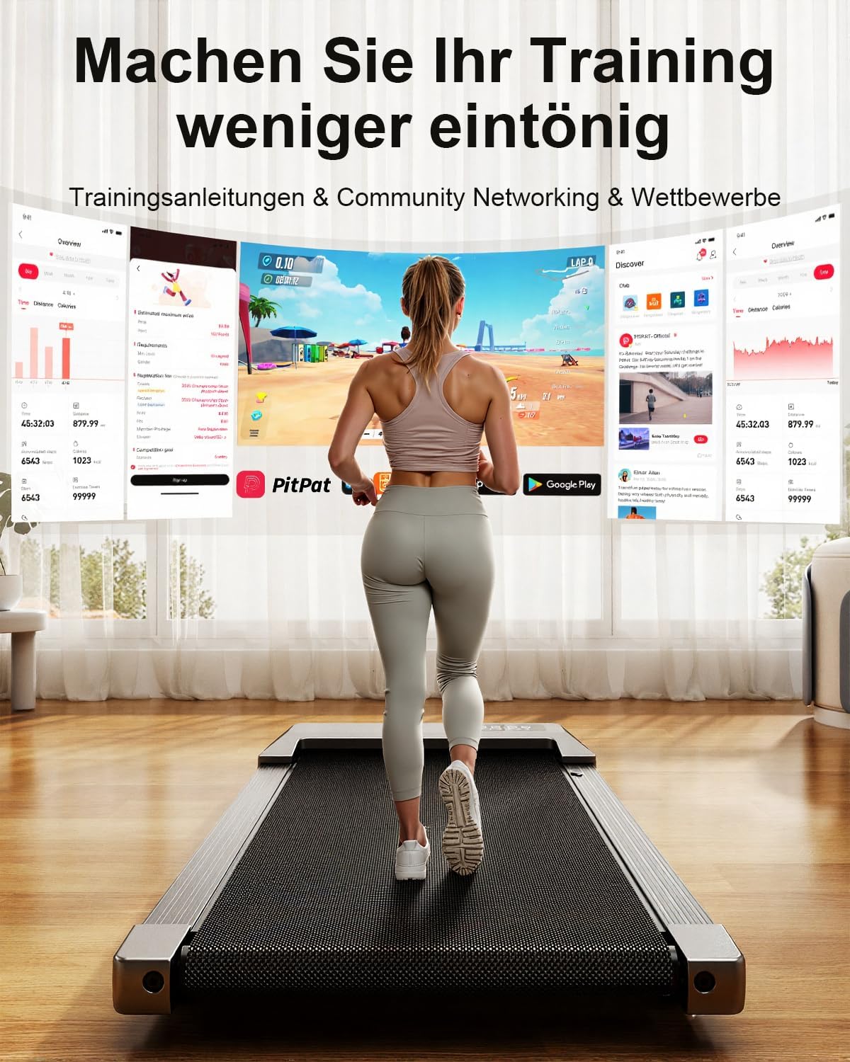 Walking Pad Desk Treadmill with App Control, Training Courses & Multi-Runner Races