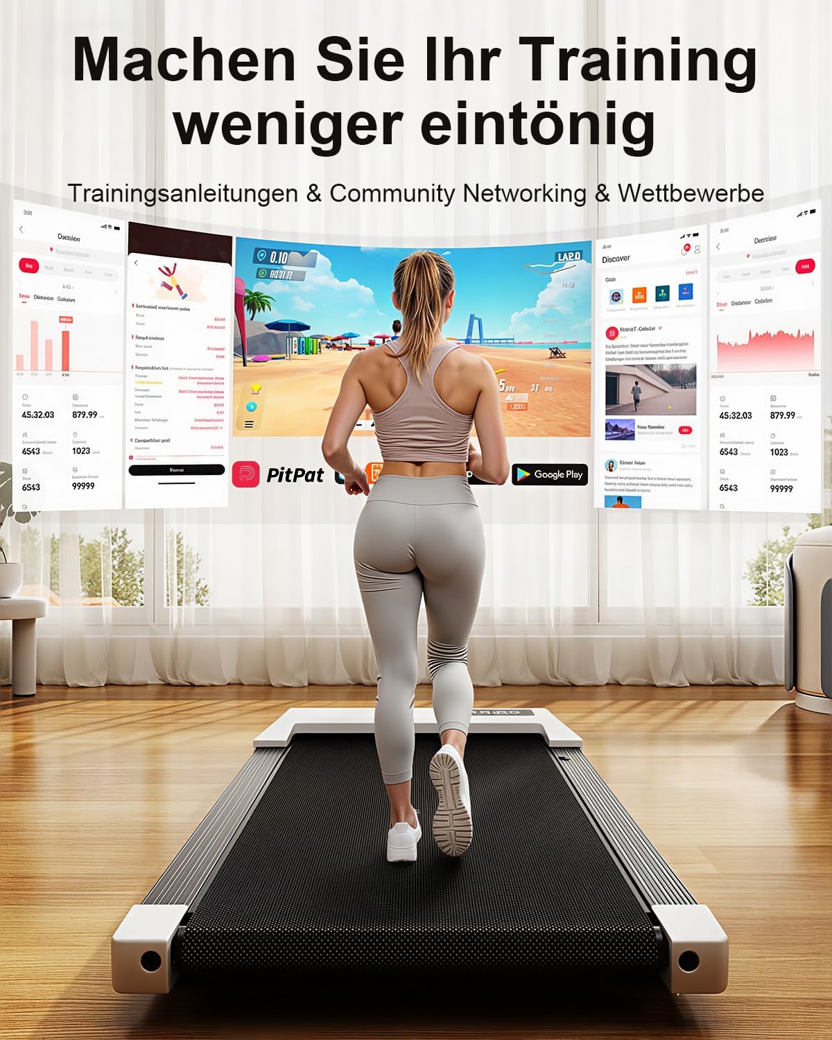 Walking Pad Desk Treadmill with App Control, Training Courses & Multi-Runner Races