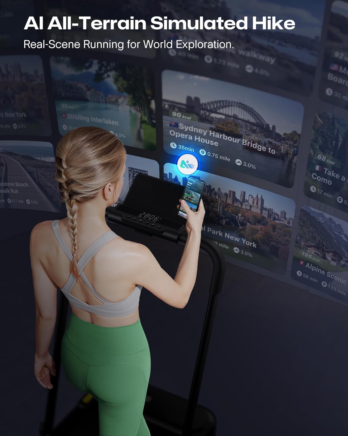 UREVO Space-Saving 2-in-1 Treadmill, Foldable Design with Safety Bar for Walking & Running at Home or Office