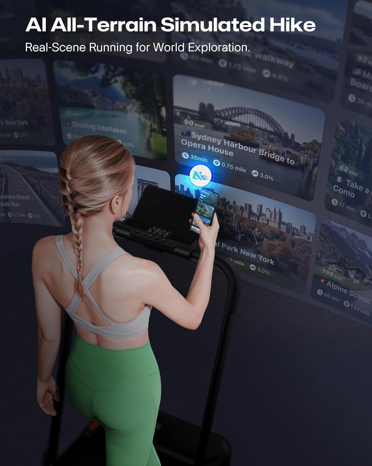 UREVO Space-Saving 2-in-1 Treadmill, Foldable Design with Safety Bar for Walking & Running at Home or Office