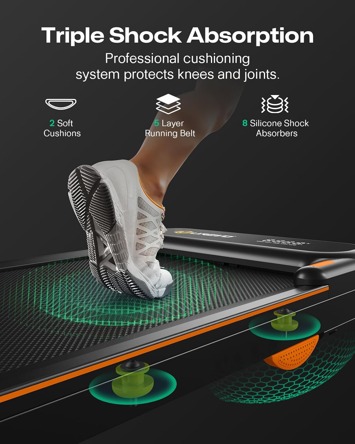 UREVO Space-Saving 2-in-1 Treadmill, Foldable Design with Safety Bar for Walking & Running at Home or Office