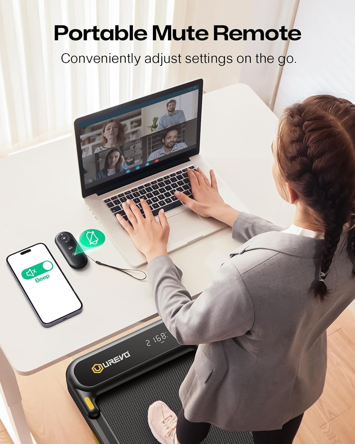 UREVO Space-Saving 2-in-1 Treadmill, Foldable Design with Safety Bar for Walking & Running at Home or Office