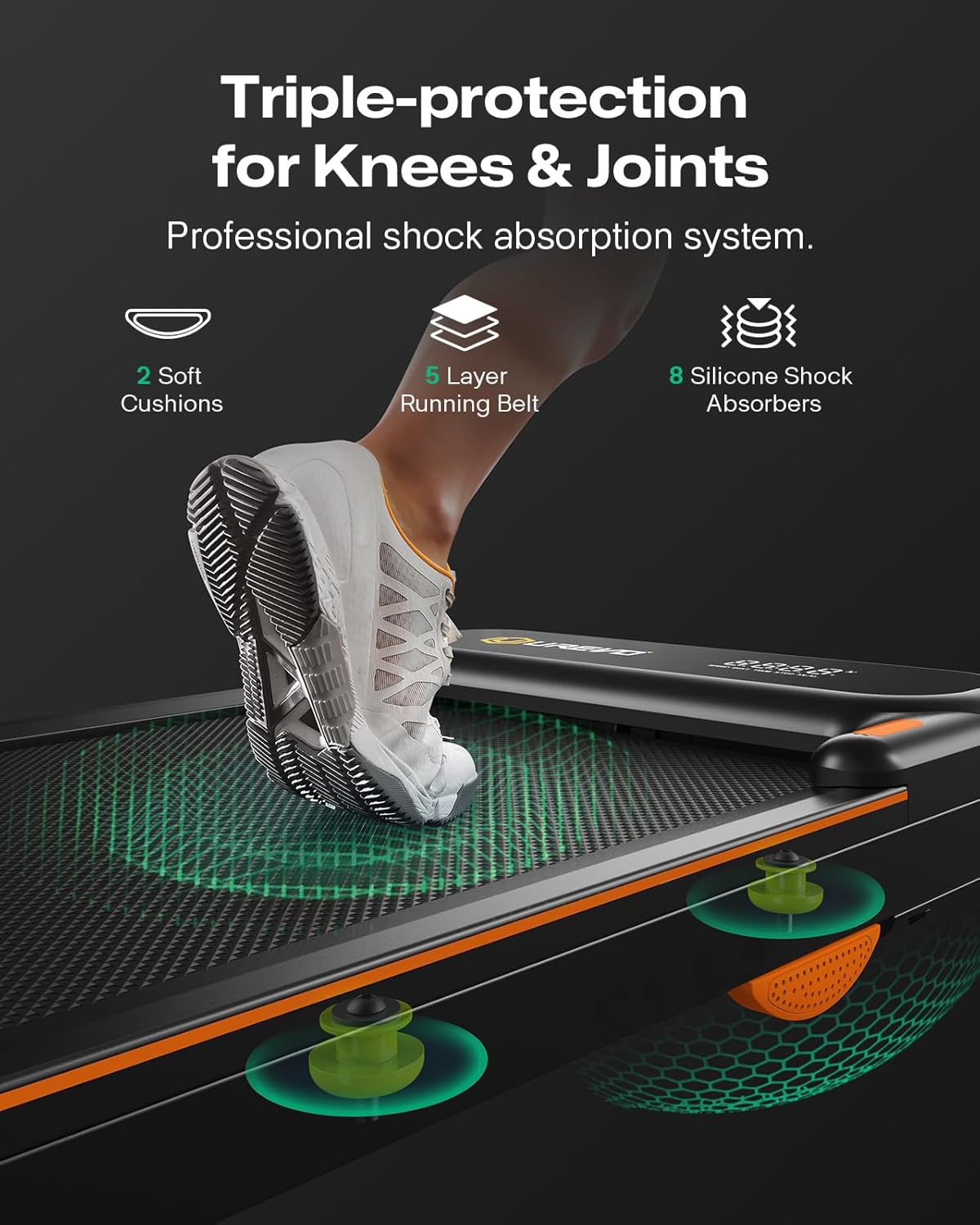 UREVO Space-Saving 2-in-1 Treadmill, Foldable Design with Safety Bar for Walking & Running at Home or Office