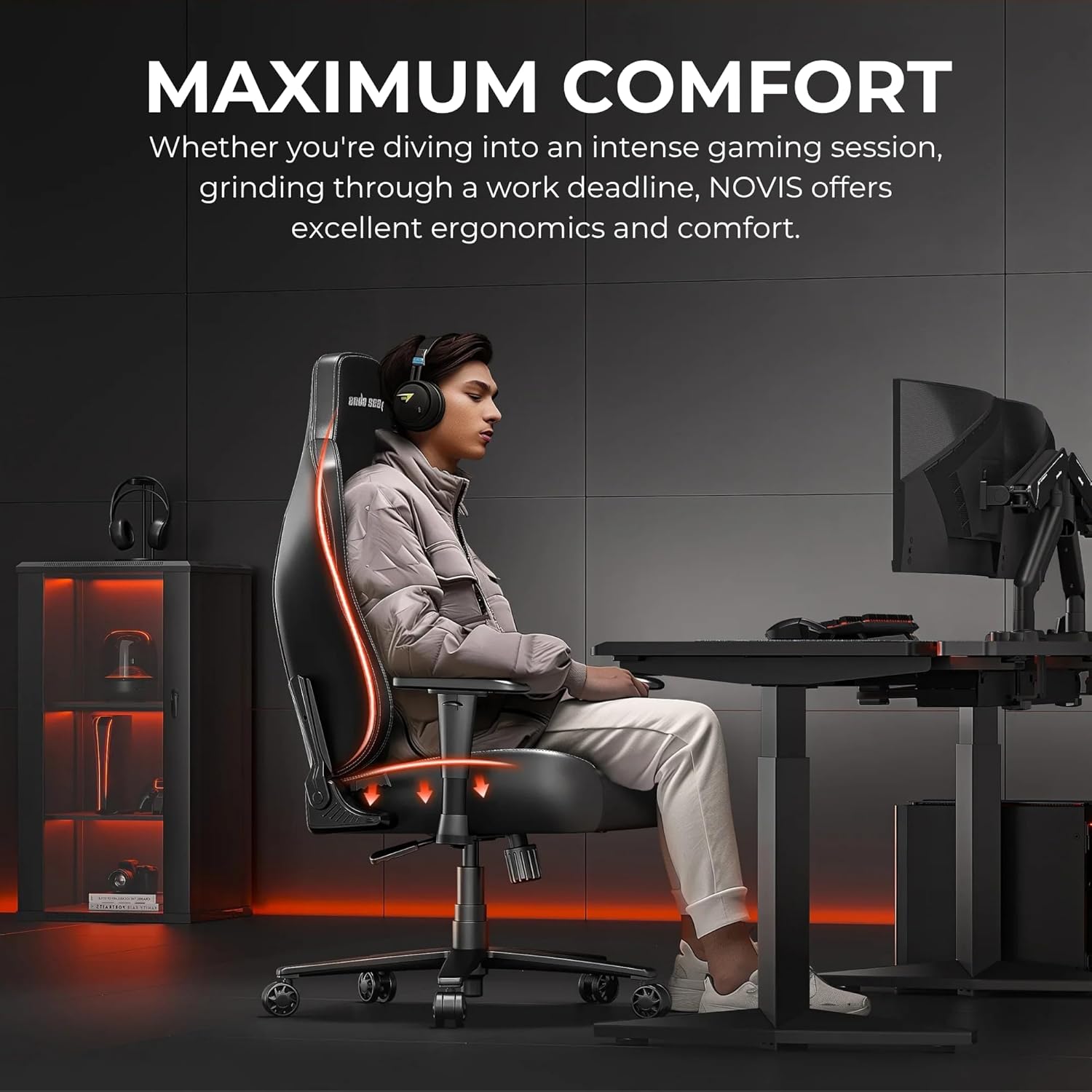 Anda Seat Novis Big & Tall Gaming Chair - Reclining Ergonomic Seat with Lumbar Support