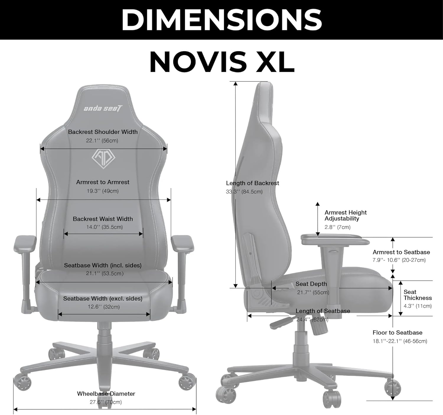 Anda Seat Novis Big & Tall Gaming Chair - Reclining Ergonomic Seat with Lumbar Support