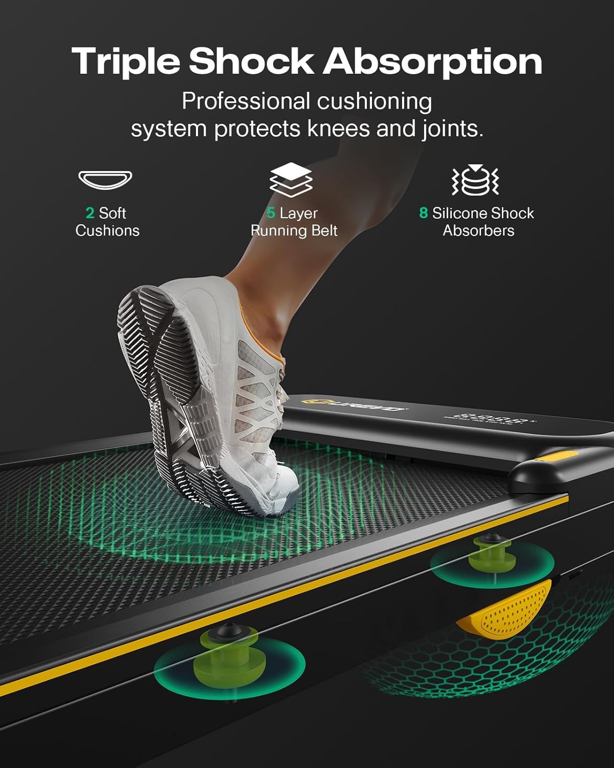 UREVO Space-Saving 2-in-1 Treadmill, Foldable Design with Safety Bar for Walking & Running at Home or Office