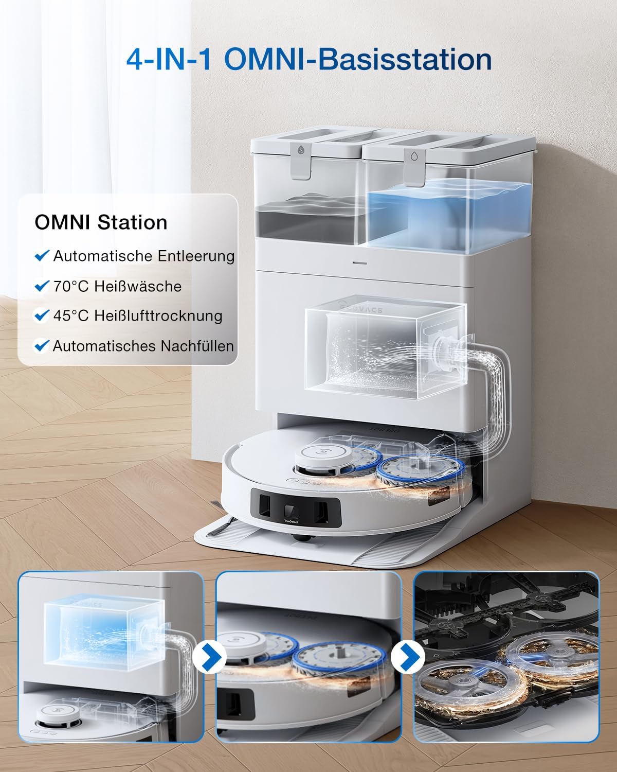 ECOVACS DEEBOT X11 PRO Omni Robot Vacuum Cleaner with Mop Function, 19500 Pa, OZMO Roller 2.0, ZeroTangle 3.0, TruEdge 3.0, Climbing Max 4 cm Height, Extending Mop, All-in-One Omni Station