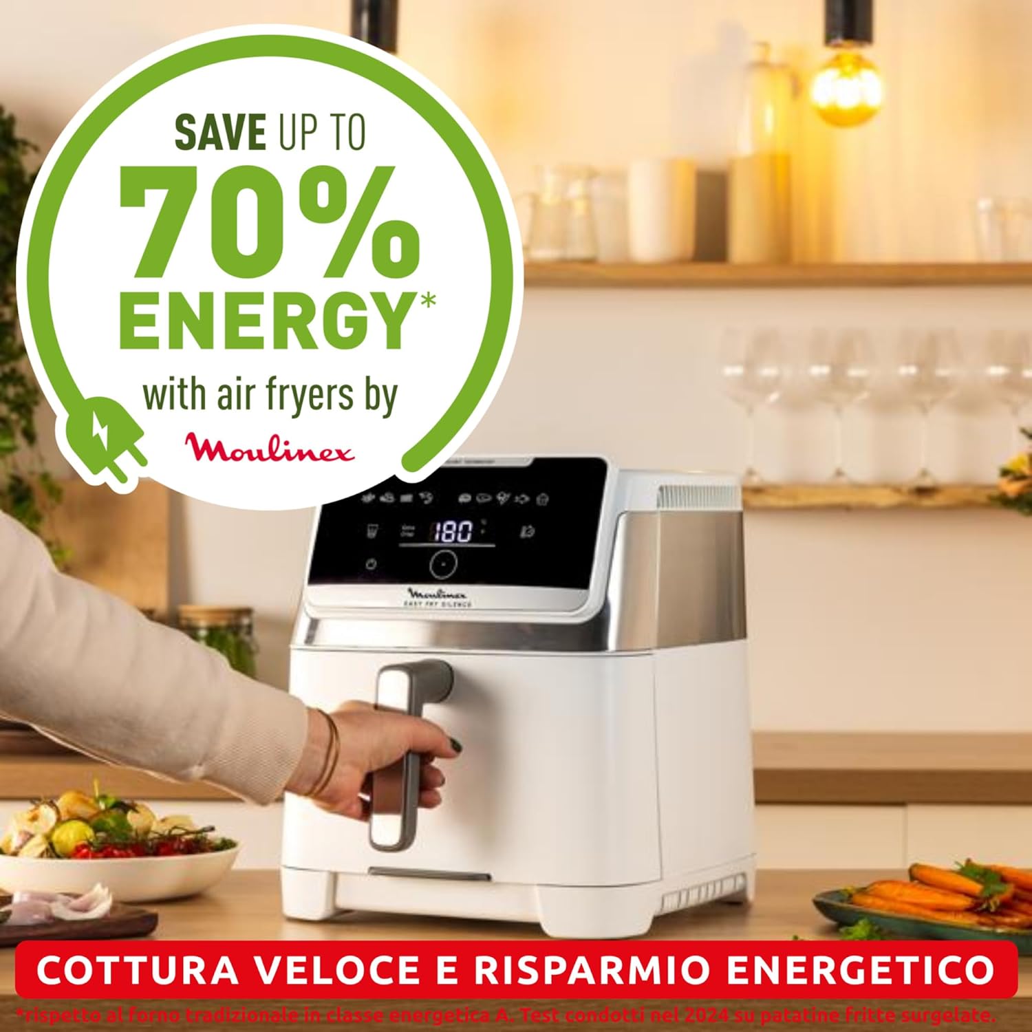 Moulinex Easy Fry Silence 7L, Quiet and Compact Air Fryer, Up to 8 People, Removable Front Panel