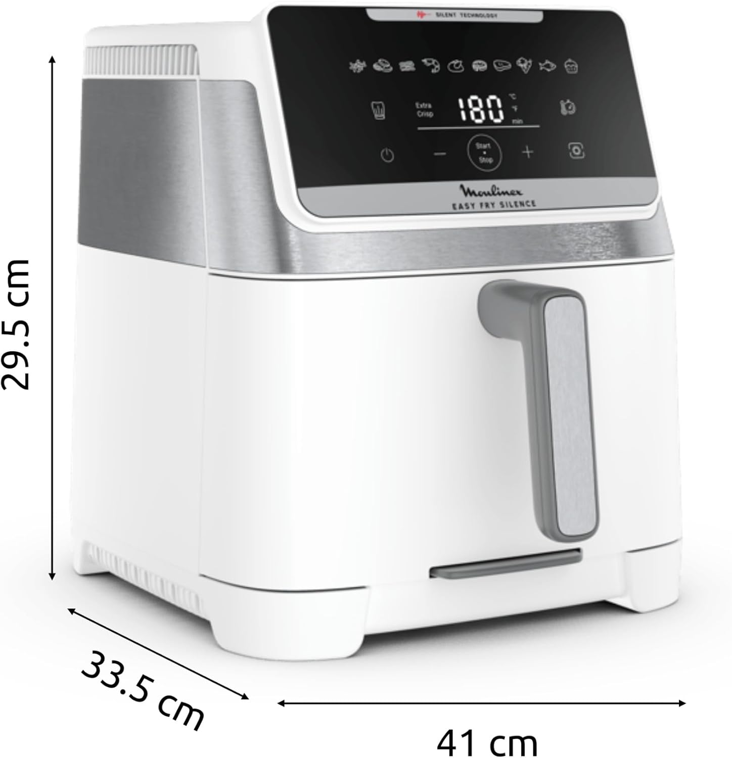 Moulinex Easy Fry Silence 7L, Quiet and Compact Air Fryer, Up to 8 People, Removable Front Panel