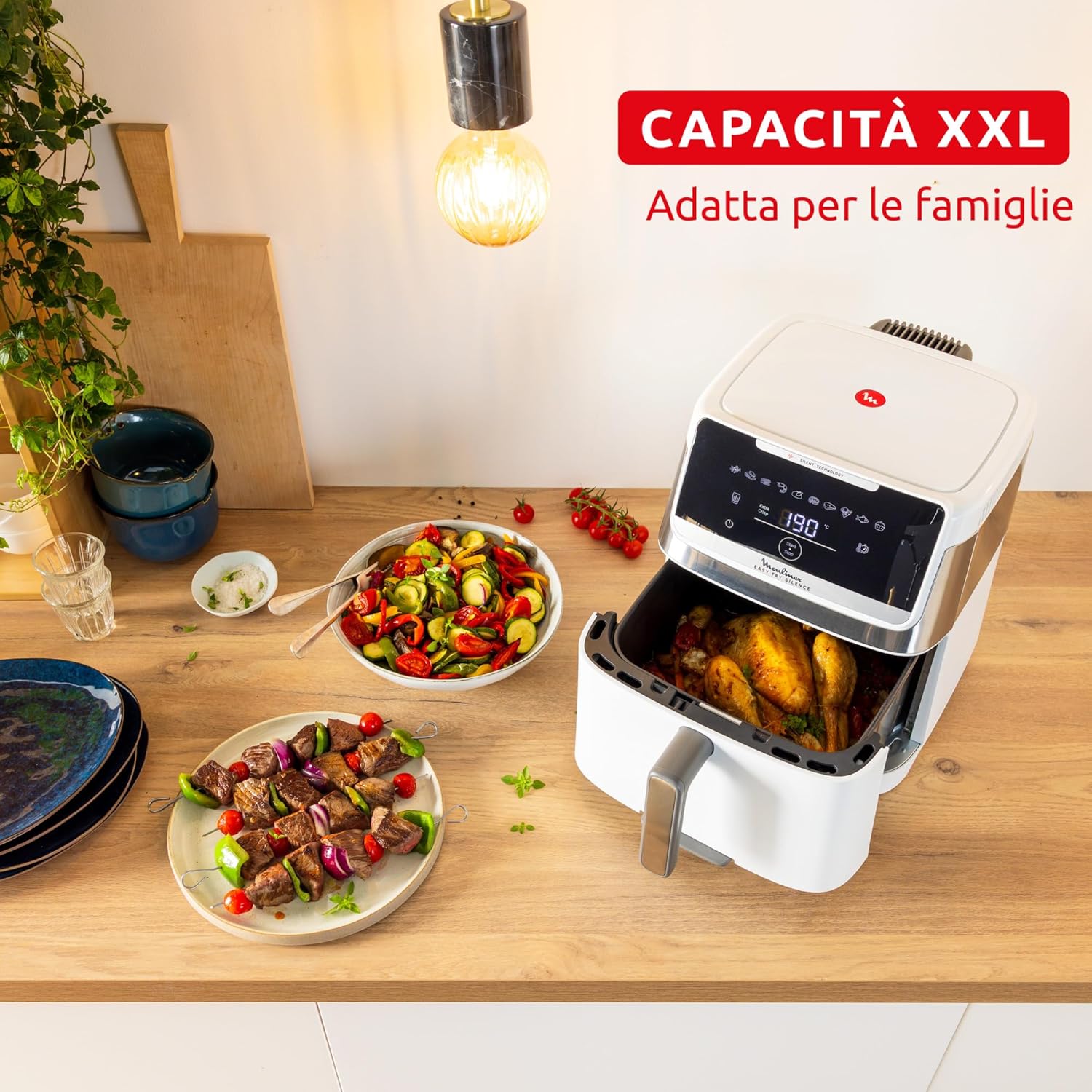 Moulinex Easy Fry Silence 7L, Quiet and Compact Air Fryer, Up to 8 People, Removable Front Panel