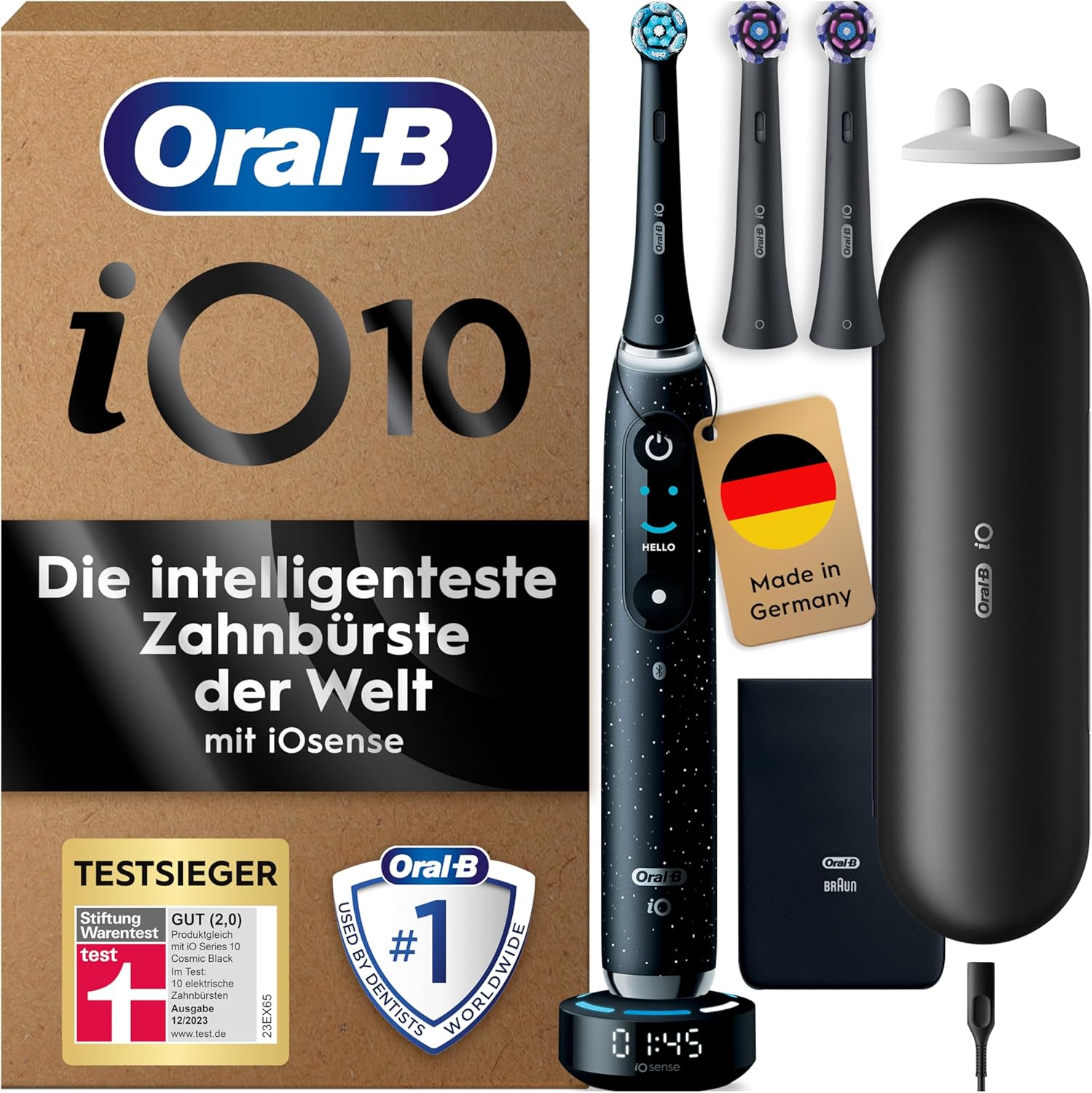 Oral-B iO Series 10 Electric Toothbrush with iOsense, Travel Case & 3 Brush Heads