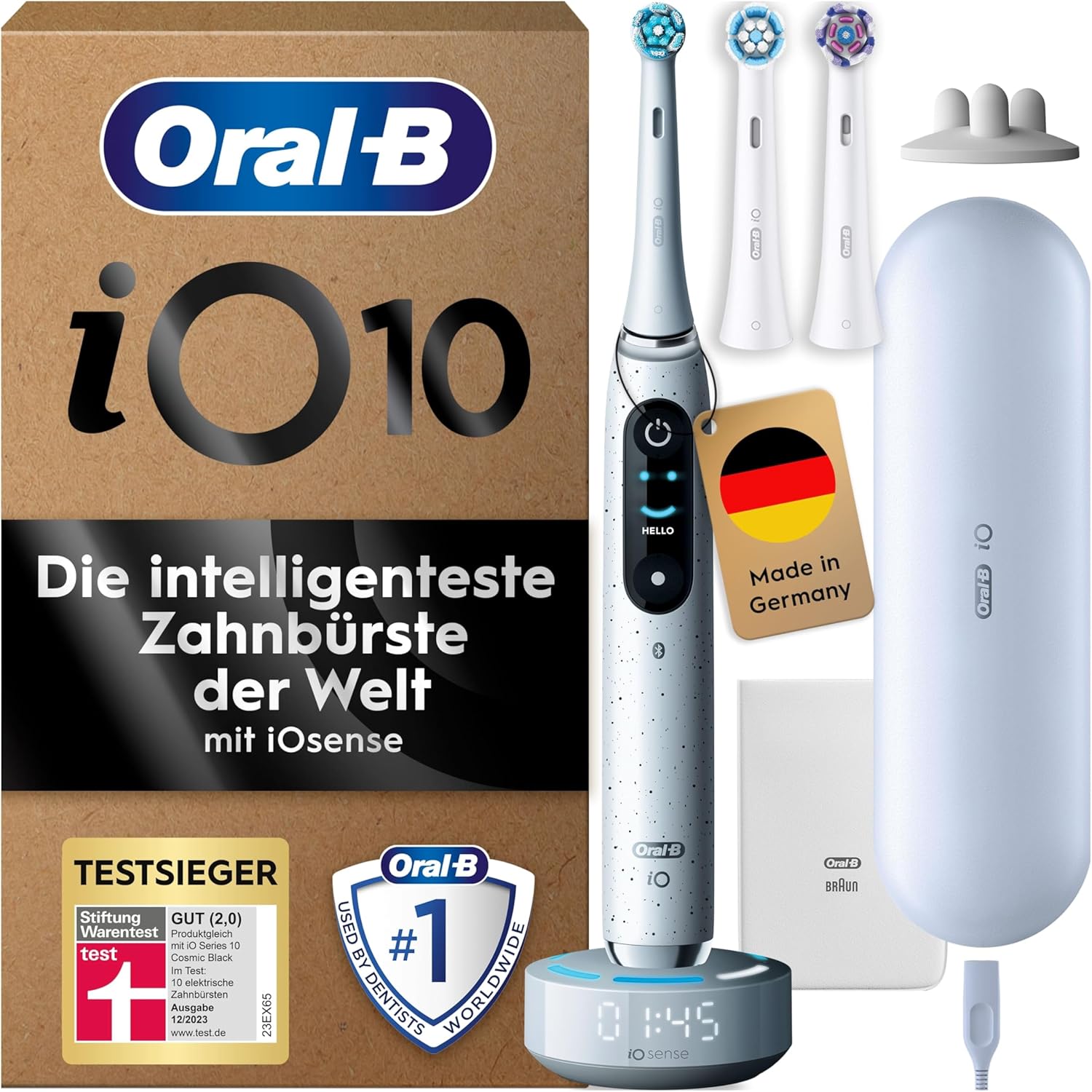 Oral-B iO Series 10 Electric Toothbrush with iOsense, Travel Case & 3 Brush Heads