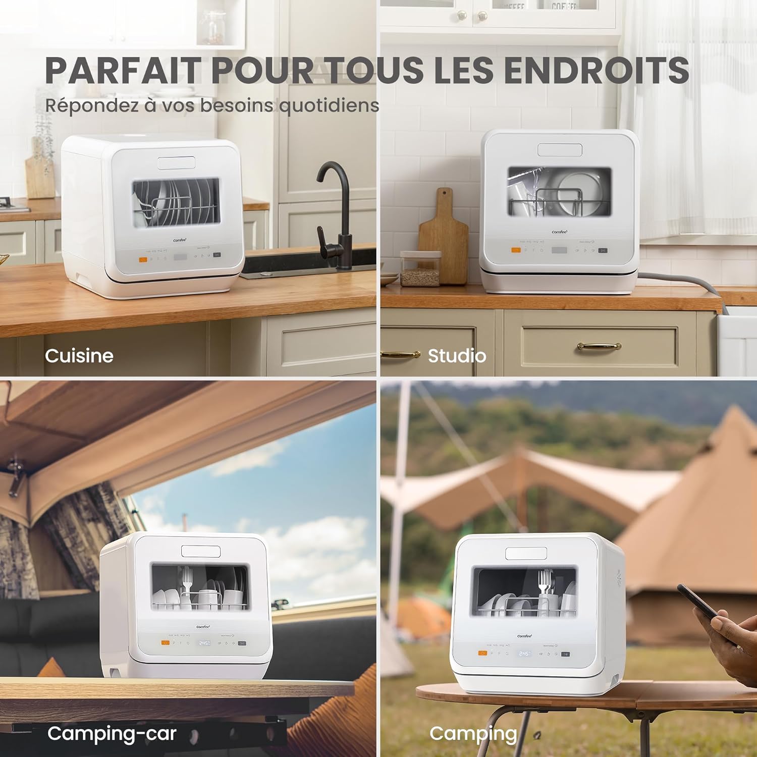 COMFEE' Countertop Dishwasher, 5-in-1 Programs, No Plumbing Needed, Compact Design