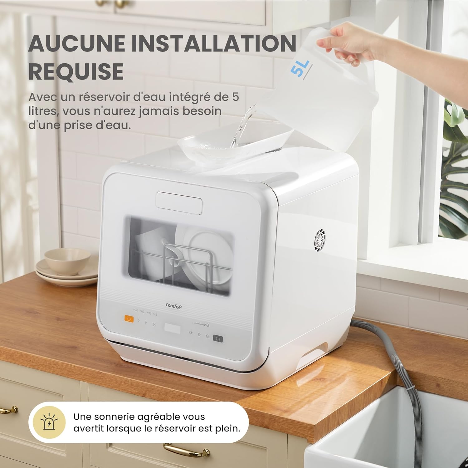 COMFEE' Countertop Dishwasher, 5-in-1 Programs, No Plumbing Needed, Compact Design