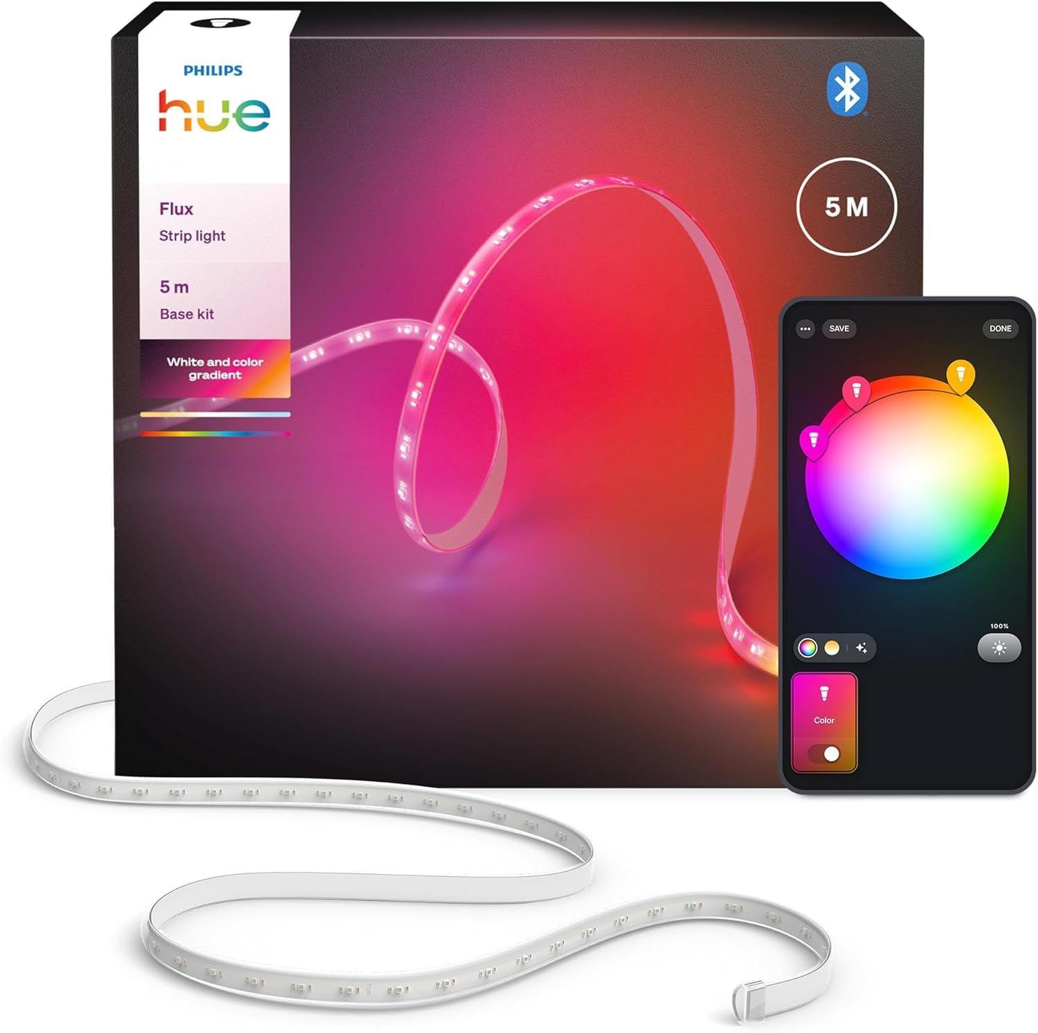 Philips Hue Flux 5m Smart Color Light Strip | 2000lm | App & Voice Control
