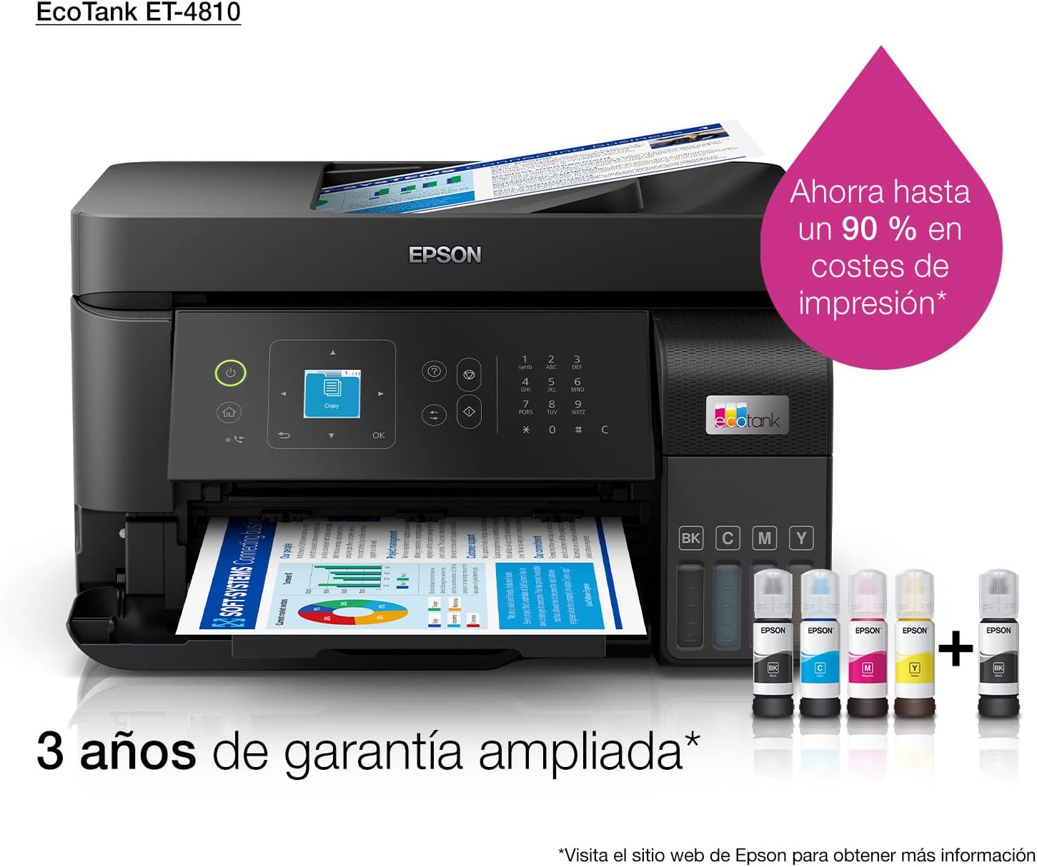 Epson EcoTank ET-4856 A4 Multifunction Wi-Fi Ink Tank Printer with a Included Stock of Inks up to 3 Years