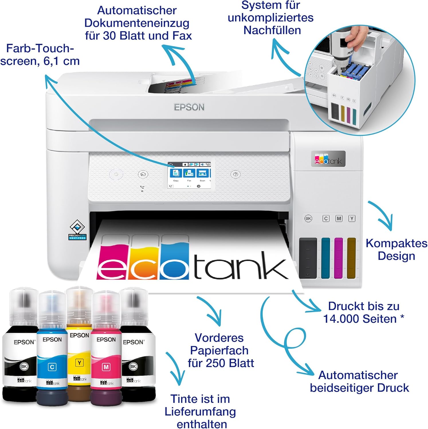 Epson EcoTank ET-4856 A4 Multifunction Wi-Fi Ink Tank Printer with a Included Stock of Inks up to 3 Years