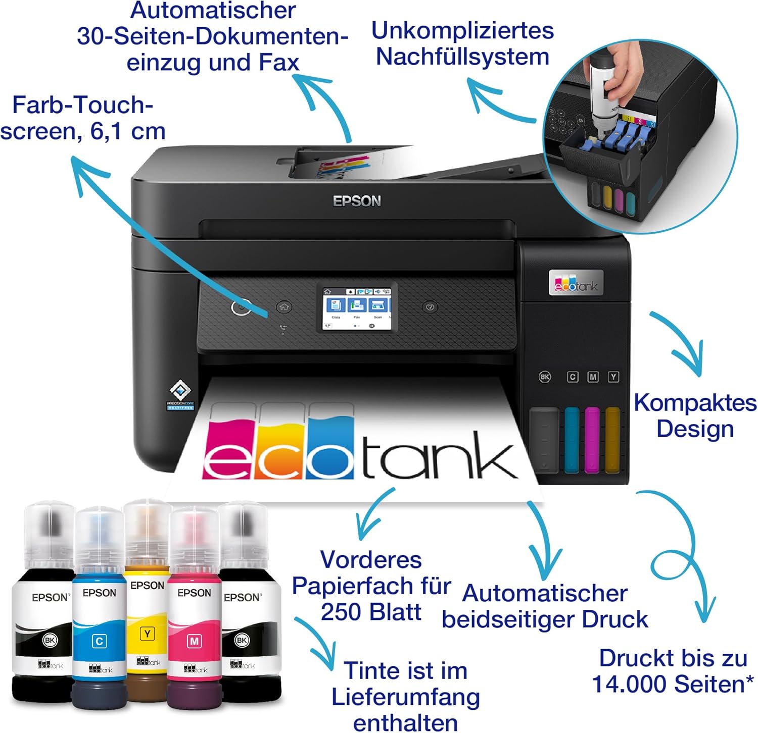 Epson EcoTank ET-4856 A4 Multifunction Wi-Fi Ink Tank Printer with a Included Stock of Inks up to 3 Years