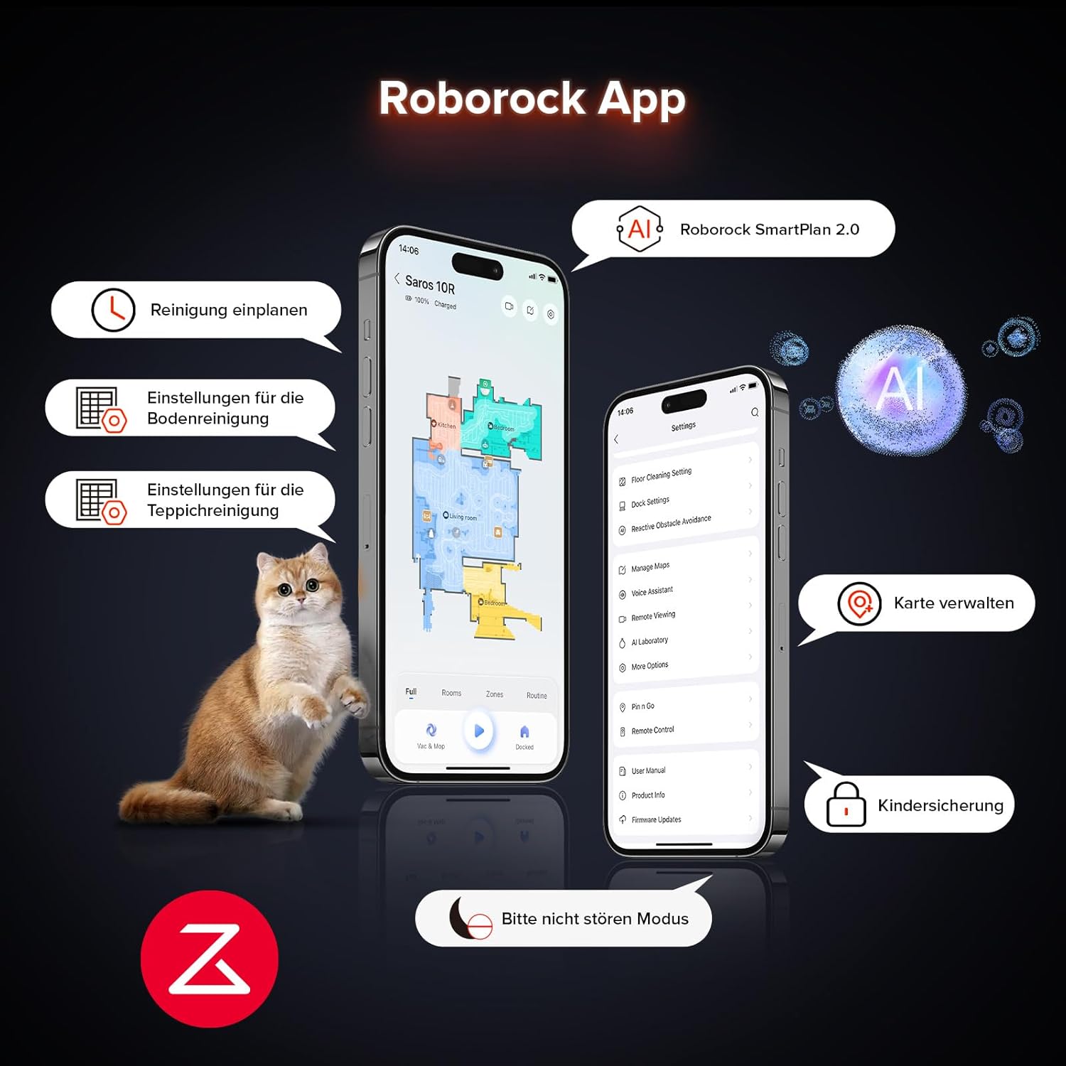 roborock Saros 10R Robot Vacuum Cleaner with Mop Function and Adjustable Mop, 22,000 Pa, 7.98 cm Ultra-Slim Design, StarSight System 2.0, Zero-Tangle System