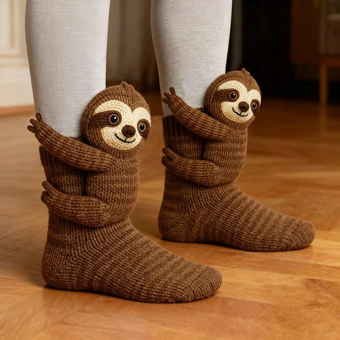 Generisch 3D Knitted Socks with Animals, Animal Socks, Cotton Animal Socks, Sloth Warm Animal Socks, Funny Cuddly Socks