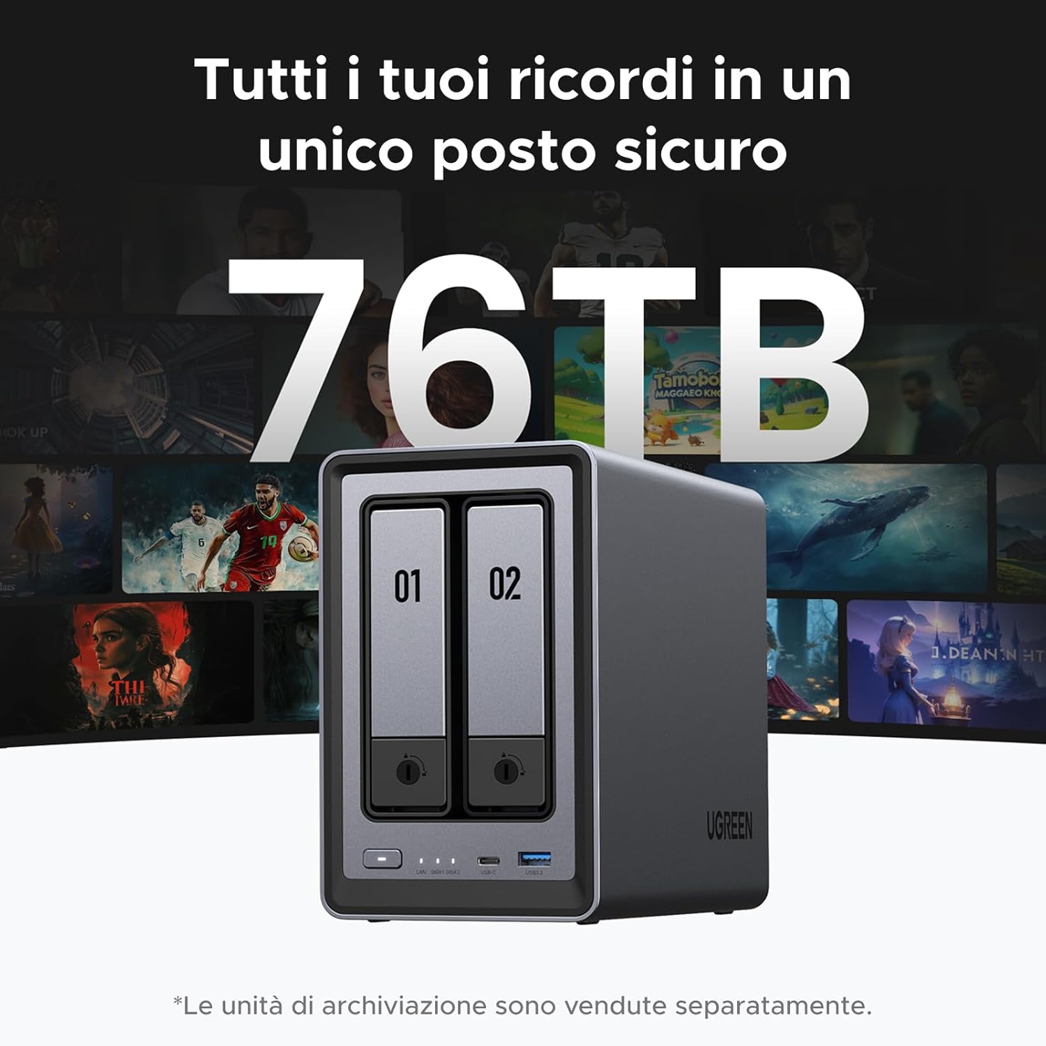 UGREEN NASync DXP2800 2 Bay Desktop NAS Quad-Core Intel N100 CPU, 8GB DDR5 RAM, 2.5GbE Enthernet, 2 x M.2 NVMe Slots, 4K HDMI, Networked Storage (No Disk)