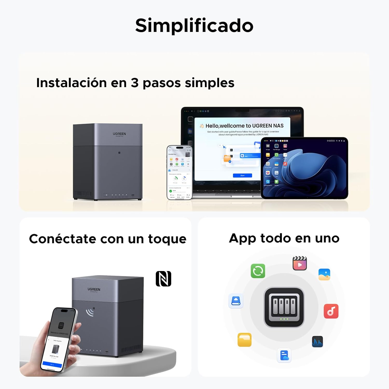 UGREEN NASync DH4300 Plus Desktop NAS 4 Bay, 2.5GB LAN Port, 8GB RAM, NFC One-Touch Connection, AI Family/Baby Album, Personal Cloud Home/Office (No Disks)