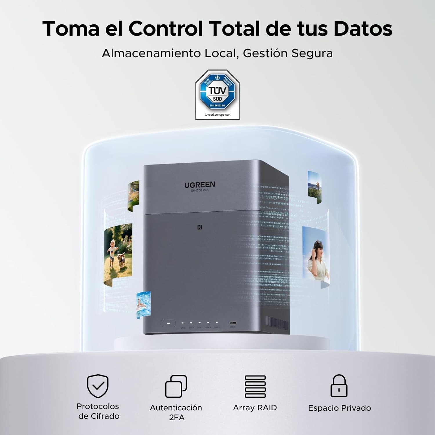 UGREEN NASync DH4300 Plus Desktop NAS 4 Bay, 2.5GB LAN Port, 8GB RAM, NFC One-Touch Connection, AI Family/Baby Album, Personal Cloud Home/Office (No Disks)