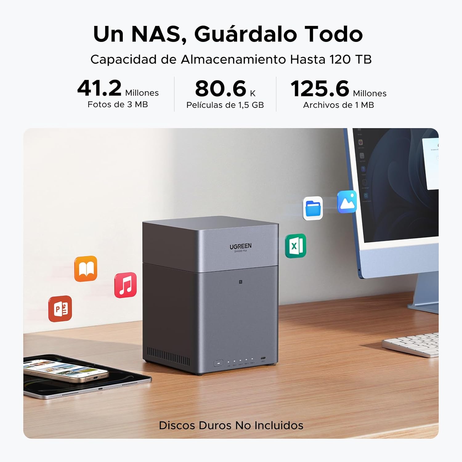 UGREEN NASync DH4300 Plus Desktop NAS 4 Bay, 2.5GB LAN Port, 8GB RAM, NFC One-Touch Connection, AI Family/Baby Album, Personal Cloud Home/Office (No Disks)