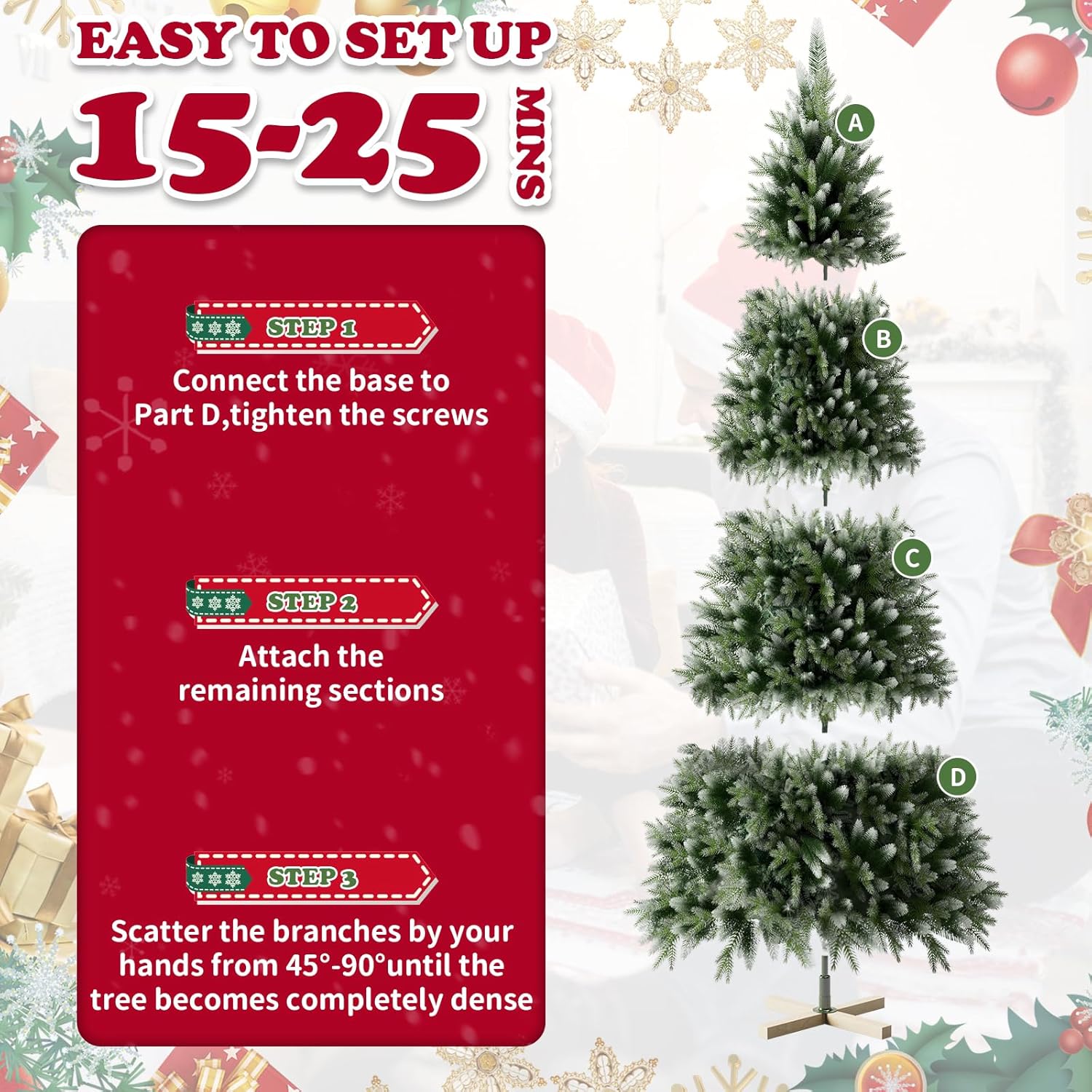 Artificial Snow-Flocked Christmas Tree with Stand, Easy Assembly