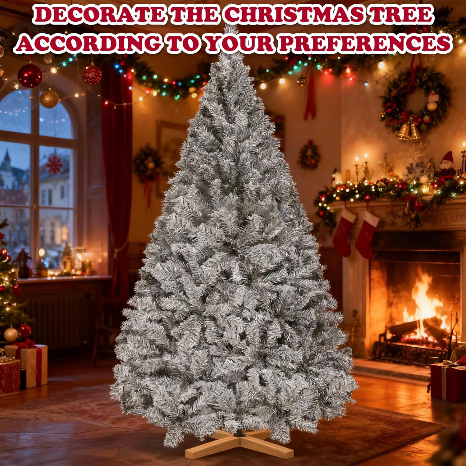 Artificial Snow-Flocked Christmas Tree with Stand, Easy Assembly