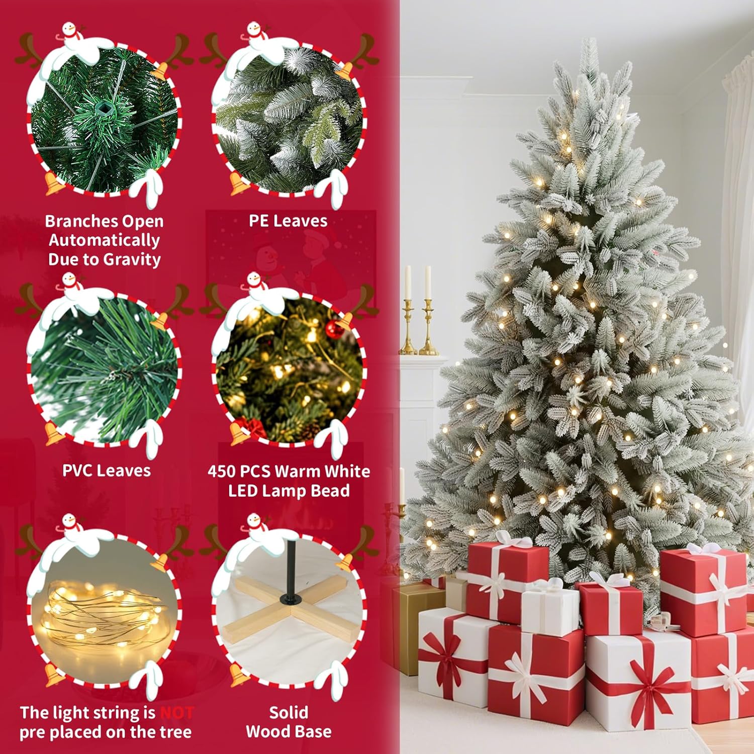 Artificial Snow-Flocked Christmas Tree with Stand, Easy Assembly