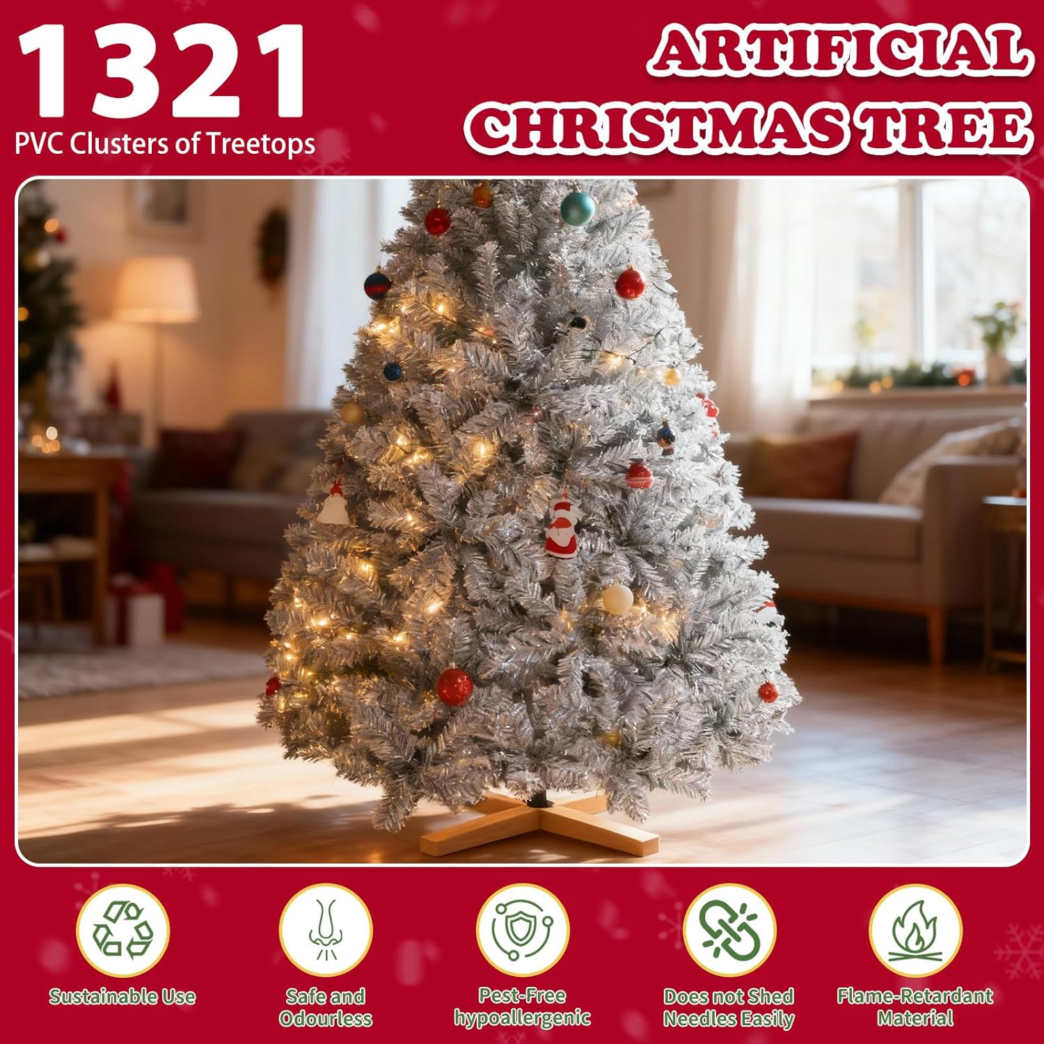 Artificial Snow-Flocked Christmas Tree with Stand, Easy Assembly