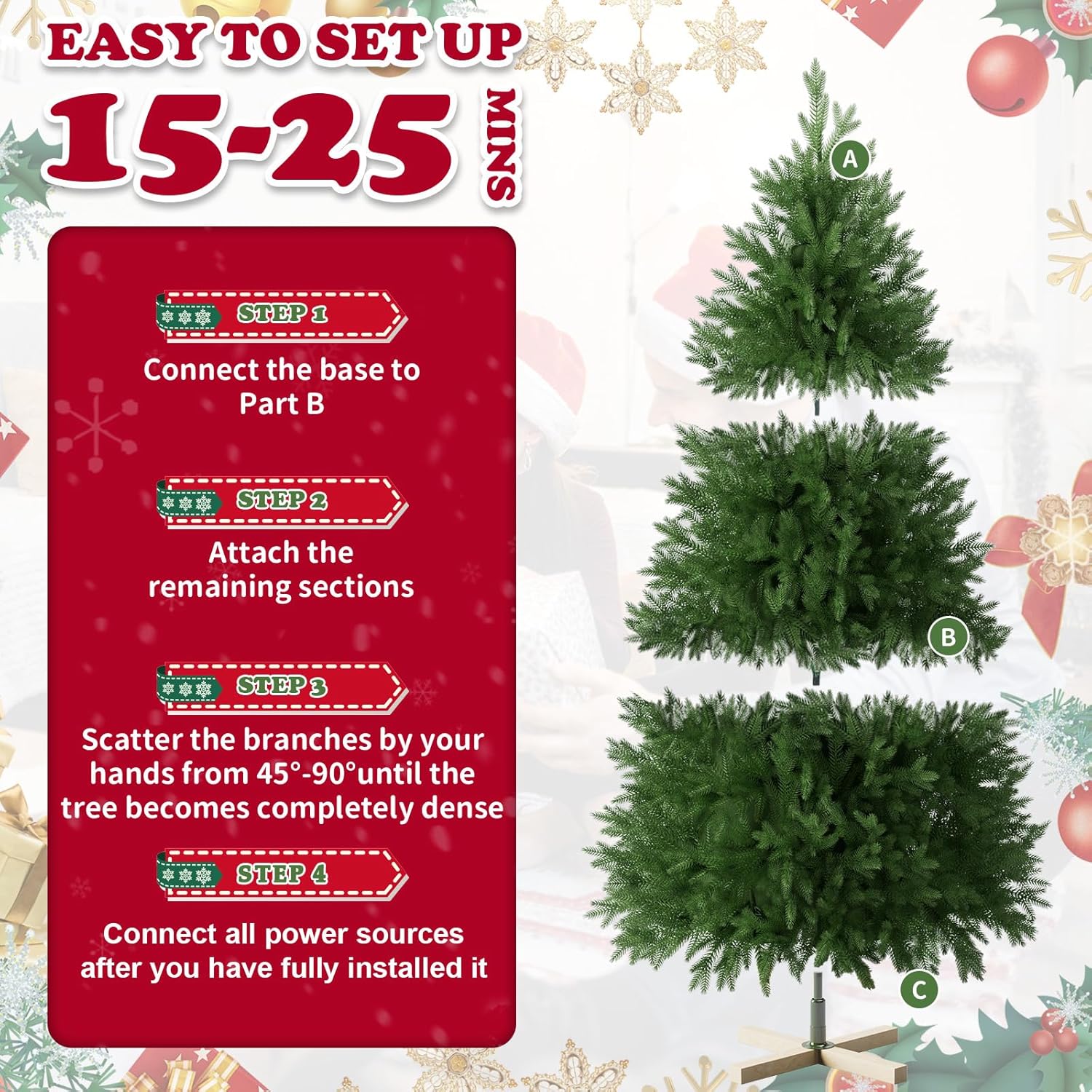 Artificial Snow-Flocked Christmas Tree with Stand, Easy Assembly