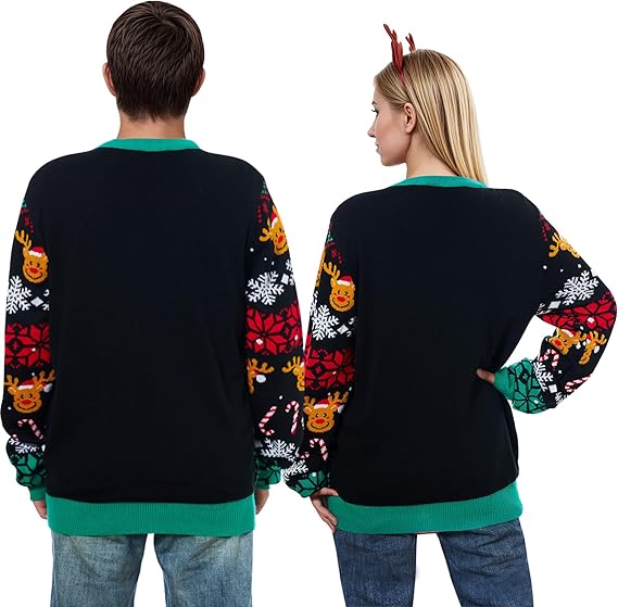 Belovecol Unisex Christmas Jumper, LED Ugly Christmas Sweater, Long-Sleeved Knitted Jumper