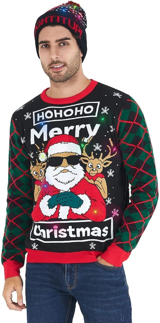 Belovecol Unisex Christmas Jumper, LED Ugly Christmas Sweater, Long-Sleeved Knitted Jumper