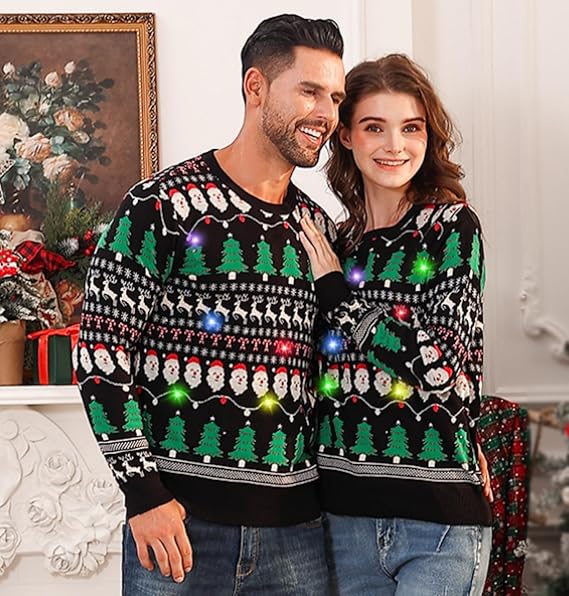 Belovecol Unisex Christmas Jumper, LED Ugly Christmas Sweater, Long-Sleeved Knitted Jumper