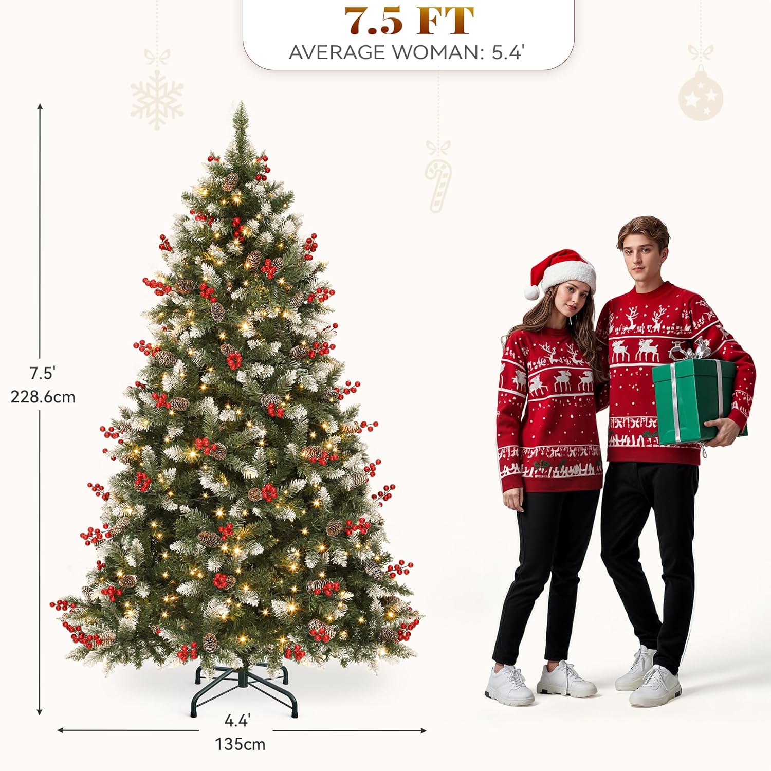 YITAHOME 6ft Pre-lit Artificial Flocked Christmas Tree with Remote Control