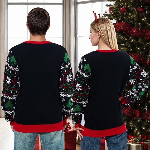 Belovecol Unisex Christmas Jumper, LED Ugly Christmas Sweater, Long-Sleeved Knitted Jumper