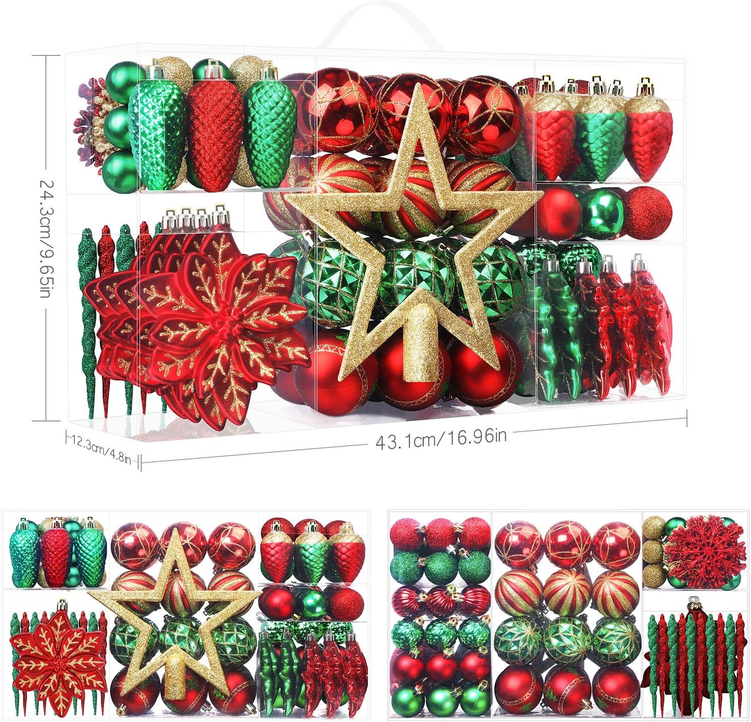 Shareconn 2025 Ruby Gold Christmas Baubles Set (106-Piece)