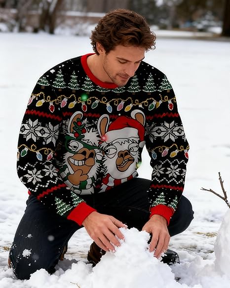 Belovecol Unisex Christmas Jumper, LED Ugly Christmas Sweater, Long-Sleeved Knitted Jumper