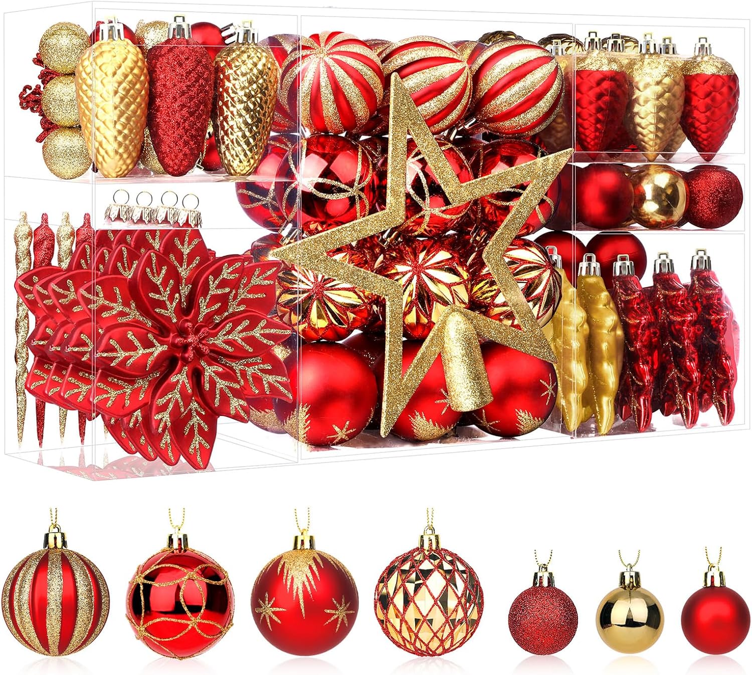 Shareconn 2025 Ruby Gold Christmas Baubles Set (106-Piece)